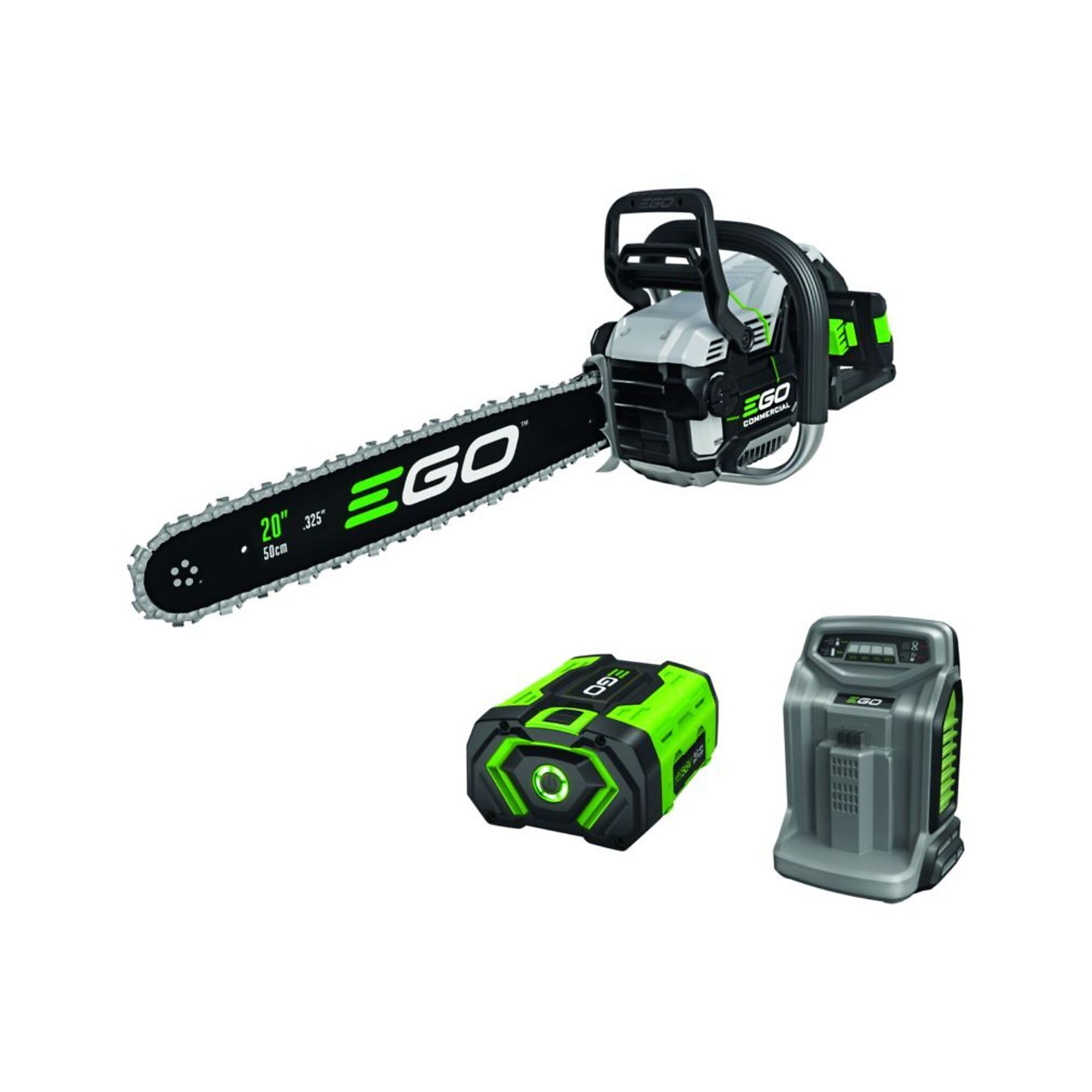 EGO, Commercial Farm Ranch Chain Saw with 8.0Ah and 550W Charger, Bar Length 20 in, 56V Model# CSX5007